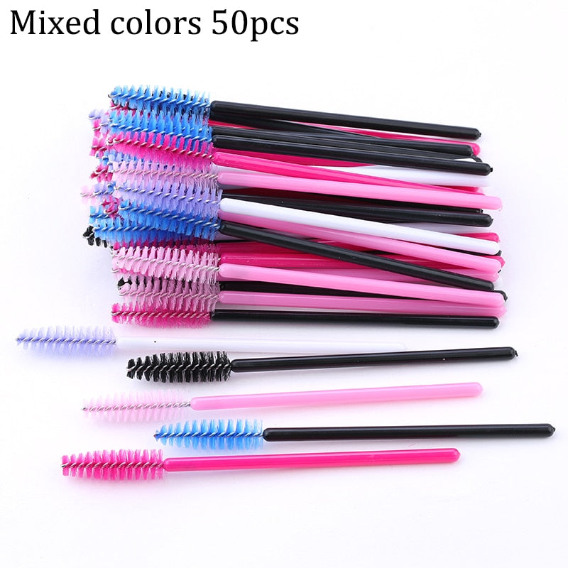 50Pcs Makeup brushes Disposable Crystal Eyebrow brush Diamond Handle Mascara Wand Applicator Eye Lashes Eyelash Extension Tool