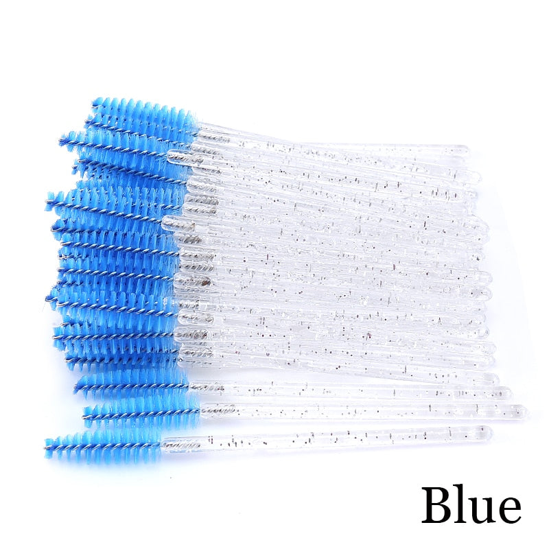 50Pcs Makeup brushes Disposable Crystal Eyebrow brush Diamond Handle Mascara Wand Applicator Eye Lashes Eyelash Extension Tool