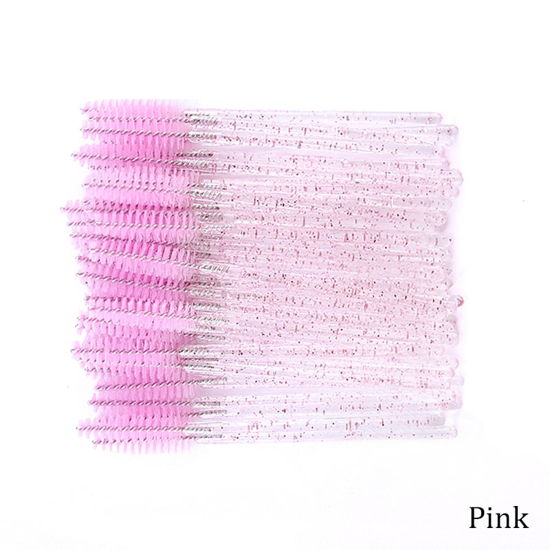 50Pcs Makeup brushes Disposable Crystal Eyebrow brush Diamond Handle Mascara Wand Applicator Eye Lashes Eyelash Extension Tool