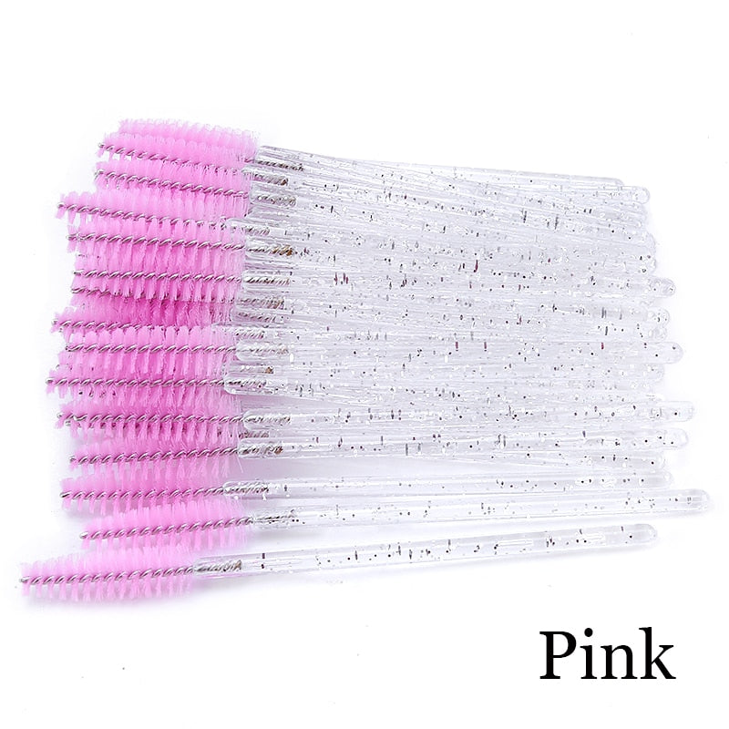 50Pcs Makeup brushes Disposable Crystal Eyebrow brush Diamond Handle Mascara Wand Applicator Eye Lashes Eyelash Extension Tool