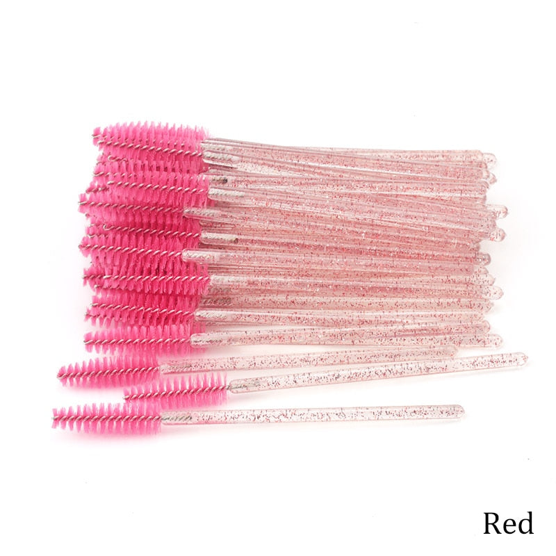 50Pcs Makeup brushes Disposable Crystal Eyebrow brush Diamond Handle Mascara Wand Applicator Eye Lashes Eyelash Extension Tool