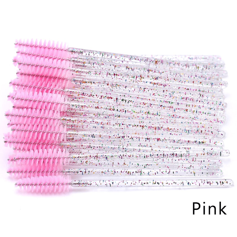 50Pcs Makeup brushes Disposable Crystal Eyebrow brush Diamond Handle Mascara Wand Applicator Eye Lashes Eyelash Extension Tool