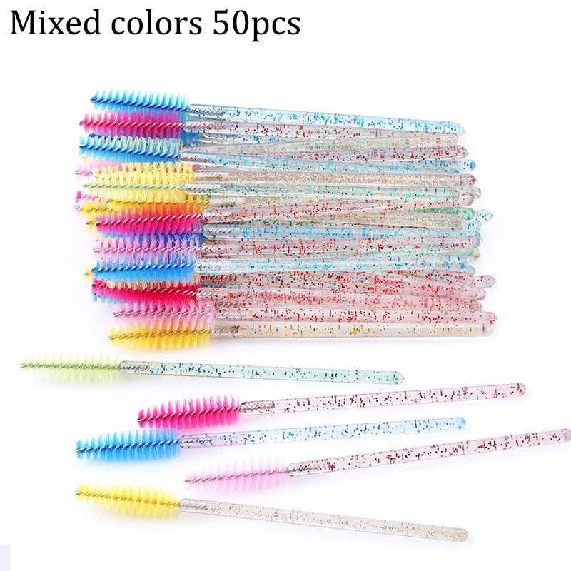 50Pcs Makeup brushes Disposable Crystal Eyebrow brush Diamond Handle Mascara Wand Applicator Eye Lashes Eyelash Extension Tool