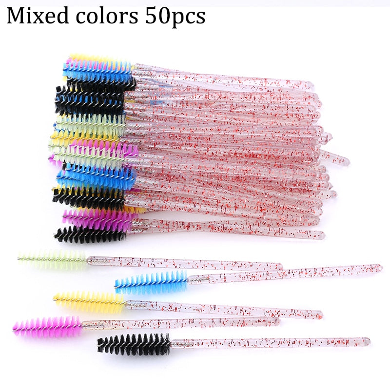 50Pcs Makeup brushes Disposable Crystal Eyebrow brush Diamond Handle Mascara Wand Applicator Eye Lashes Eyelash Extension Tool