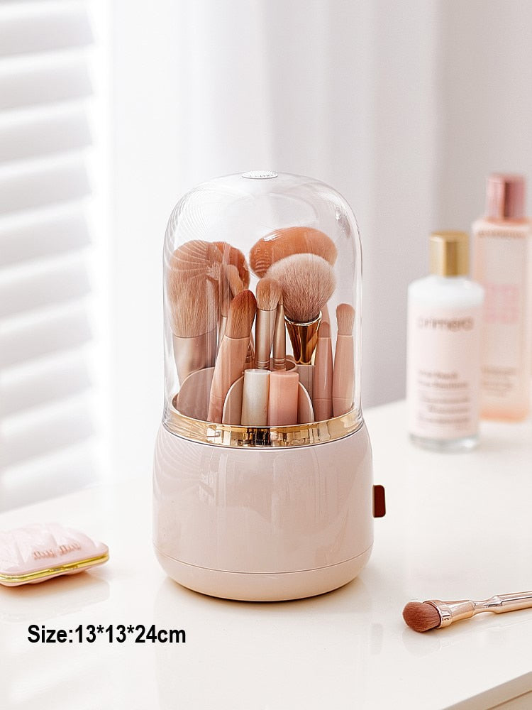 360° Rotating Makeup Brushes Holder Portable Desktop Makeup Organizer Cosmetic Storage Box Make Up Tools Jewelry Container