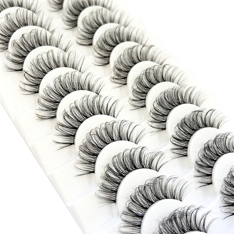 New 10pairs Mink Eyelashes Clear Band Eye Lashes Crisscross Transparent Band False Eyelashes Handmade Dramatic Lashes Upper Lash