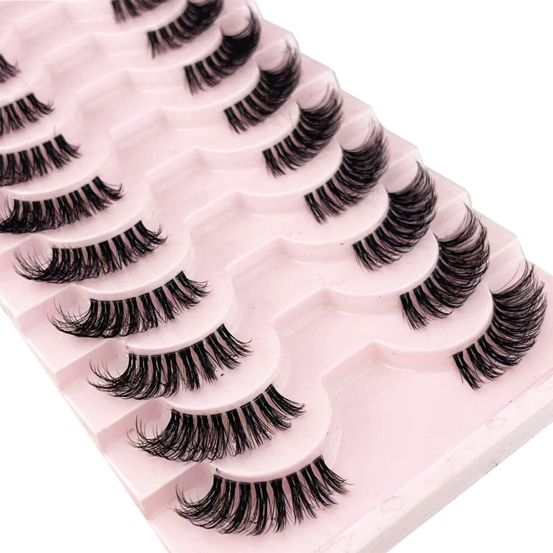 New 10pairs Mink Eyelashes Clear Band Eye Lashes Crisscross Transparent Band False Eyelashes Handmade Dramatic Lashes Upper Lash