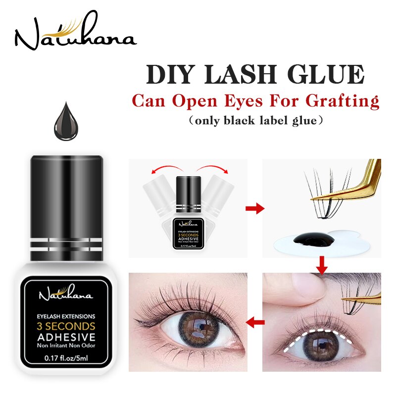 NATUHANA 5ml 1 Second Fast Drying Strong False Eye Lash Extension Glue Adhesive Retention 5-7 Weeks Low Smell Mink Eyelash Glue