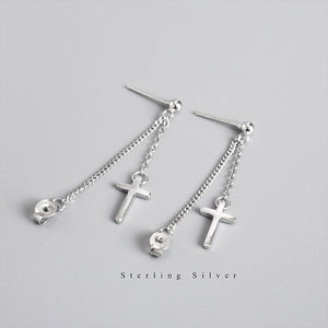 S925 sterling silver earrings cross chain roller silver earrings chic Korean personality men and women tide fashion jewelry