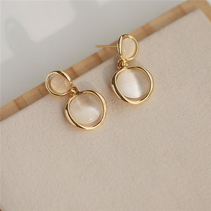 925 Silver Needle Korean Simple European and American Light Luxury Ladies Opal Earrings Geometric Round Earrings Cold Wind Earrings