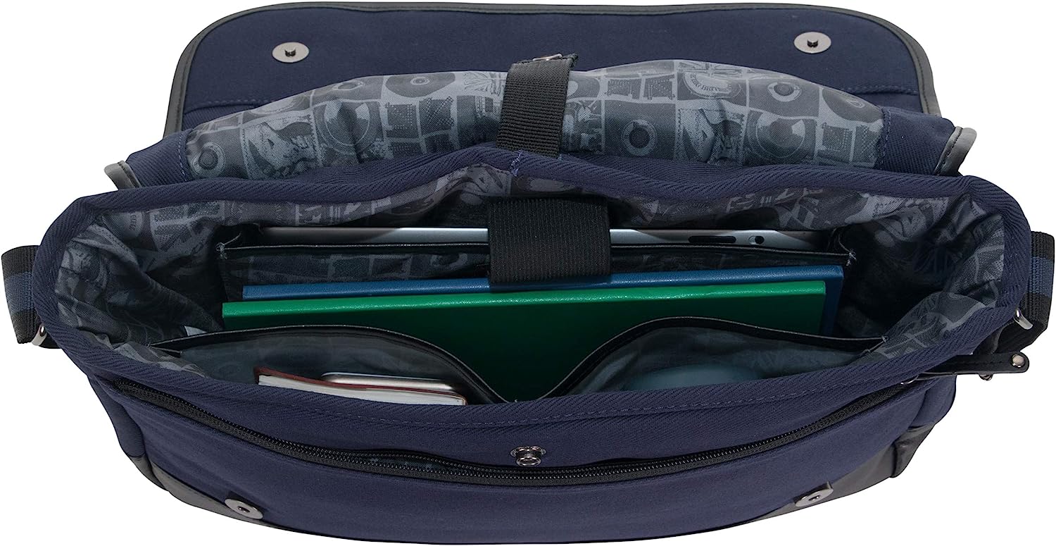 Ben Sherman Cotton Canvas Flapover 15" Laptop & Tablet Slim Multi-Pocket Casual Messenger Bag, Navy, One Size