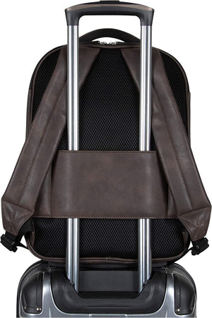 Kenneth Cole On Track Pack Vegan Leather 15.6” Laptop & Tablet Bookbag Anti-Theft RFID Backpack for School, Work, & Travel, Brown, Laptop