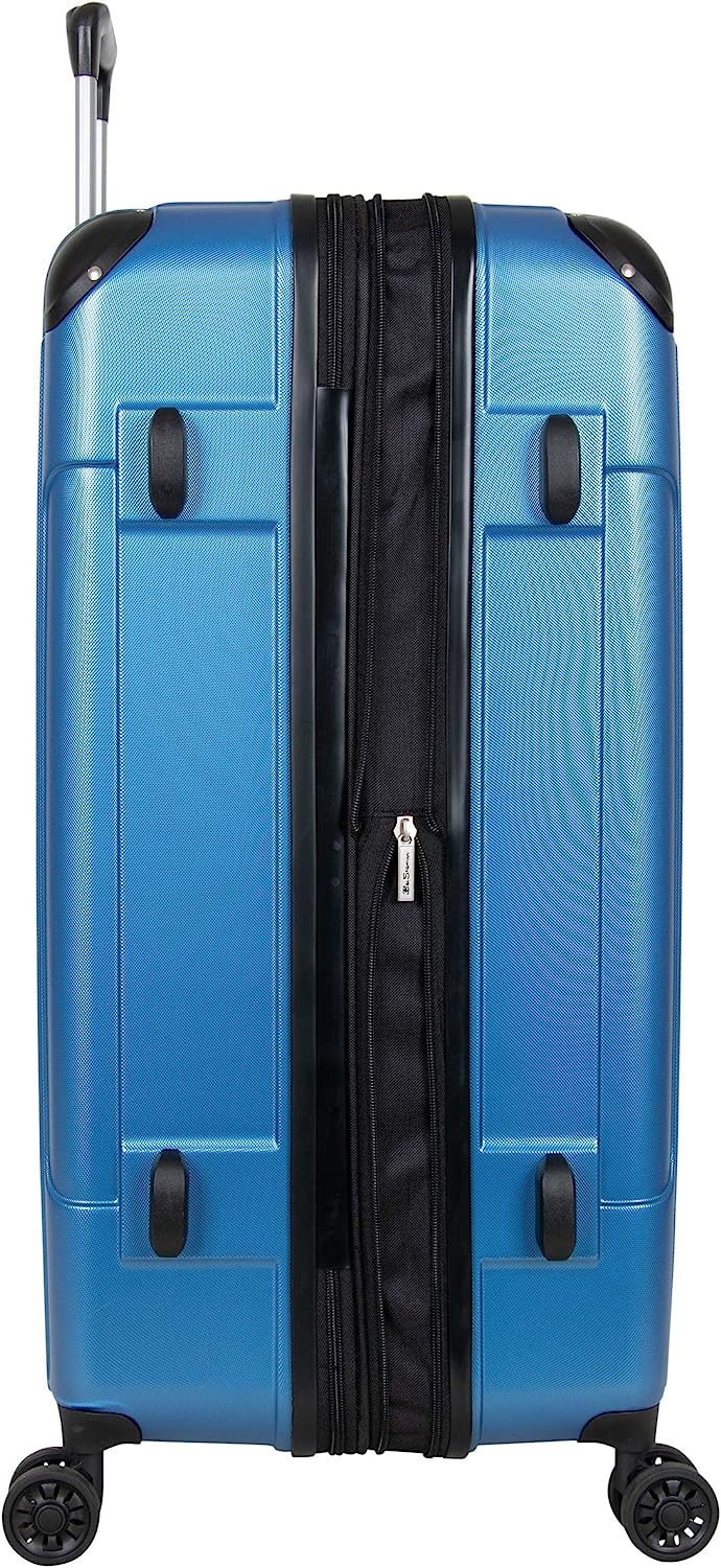 Ben Sherman Heathrow Haul 28” Lightweight Hardside Expandable 8-Wheel Spinner Checked Suitcase, Vivid Blue, inch