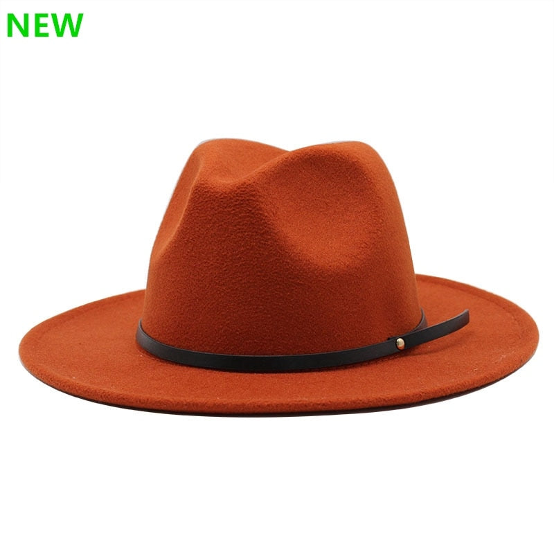 54-56-60CM Women Men Wool Vintage Gangster Trilby Felt Fedora Hat With Wide Brim Gentleman Elegant Lady Winter Autumn Jazz Caps