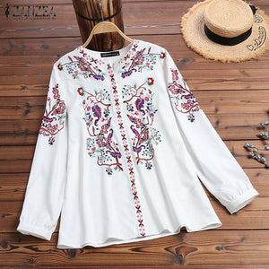 Bohemian Printed Tops Women's Autumn Blouse ZANZEA 2023  Tunic Fashion V Neck Long Sleeve Shirts Female Casual Blusas