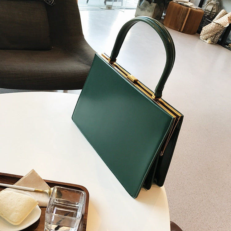 Vintage Big Clip Shell Women Handbags Designer Top-hand Hand Bags Luxury Pu Leather Purses Large Capacity Tote Simply Square Bag