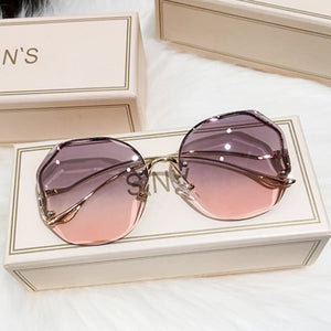 2022 Luxury Round Gradient Sunglasses Women Metal Curved Temples Eyewear Ocean Rimless Fashion Sun Glasses Ladies UV400