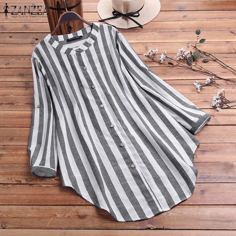 Women's Stripe Blouse 2023 ZANZEA Spring Elegant Shirts Causal Button Down Blusas Female Adjustable Long Sleeve Tops Oversized 7