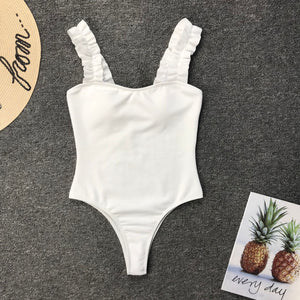 2023 One Piece Women&#39;s Swimsuit White Ruffle Swimwear Push Up Monokini Bodysuit Swimsuit Female Bathing Suit Summer Beach Wear