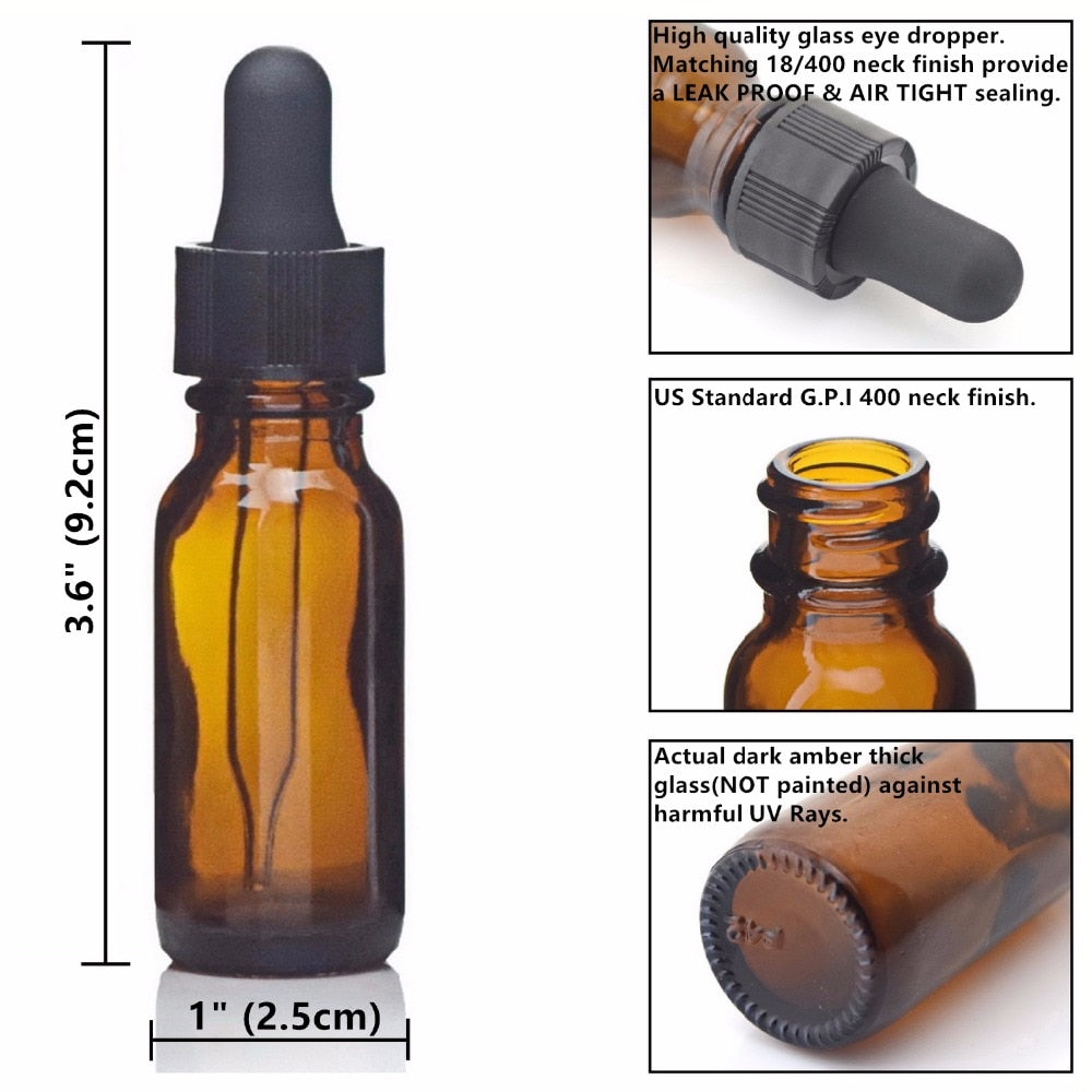 8pcs 15ml Vape Juice Bottle Empty Refillable Amber Glass Dropper Pipette Essential Oils Chemistry Lab Chemicals Reagent E Liquid