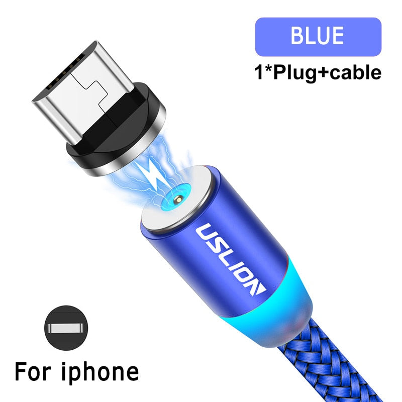 USLION Magnetic USB Cable For iPhone 12 11 Xiaomi Samsung Type C Cable LED Fast Charging Data Charge Micro USB Cable Cord Wire