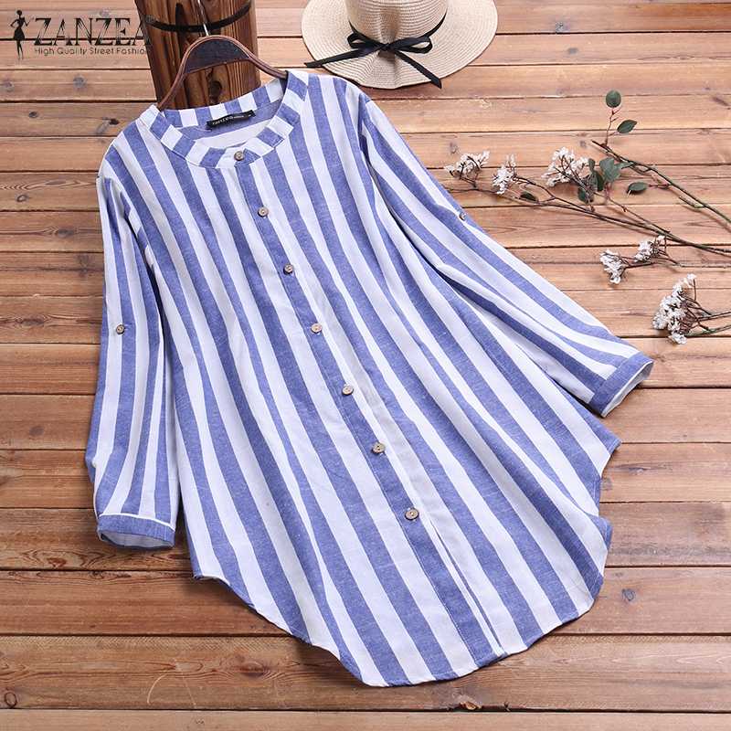 Women's Stripe Blouse 2023 ZANZEA Spring Elegant Shirts Causal Button Down Blusas Female Adjustable Long Sleeve Tops Oversized 7