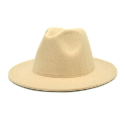 men fedora unisex solid color fedora hat women&#39;s 21-color wide brim jazz top hat autumn winter British retro Panama hat