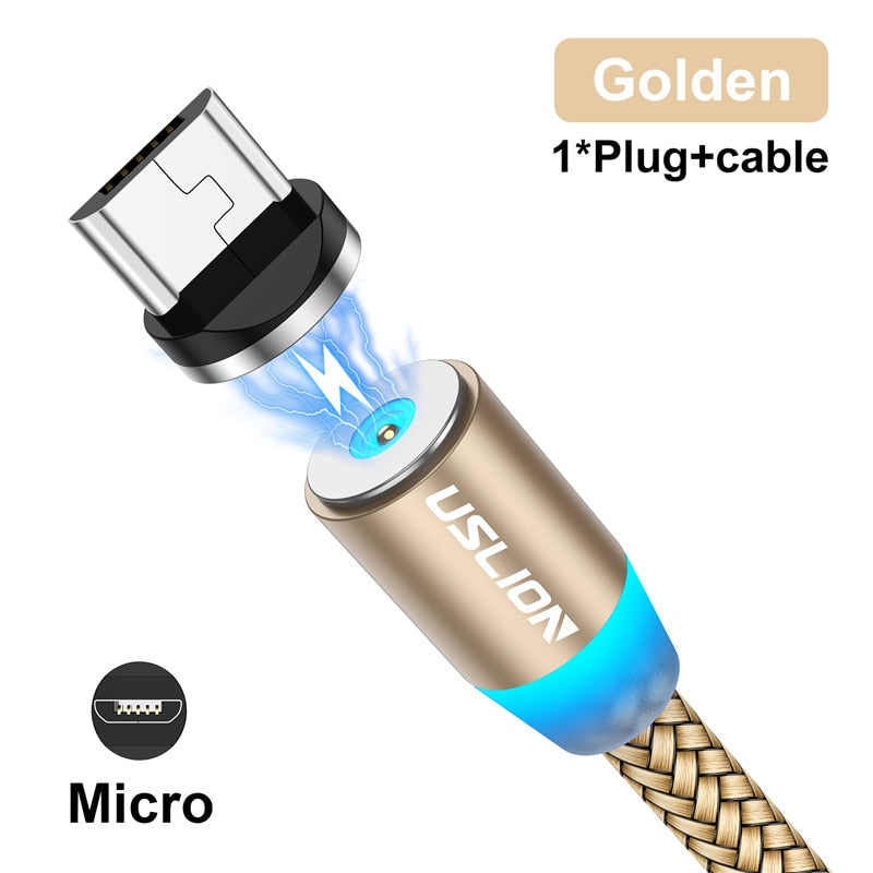 USLION Magnetic USB Cable For iPhone 12 11 Xiaomi Samsung Type C Cable LED Fast Charging Data Charge Micro USB Cable Cord Wire