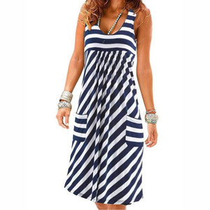 Fashion striped dress  summer dress  loose simple sleeveless dress women&#39;s clothing