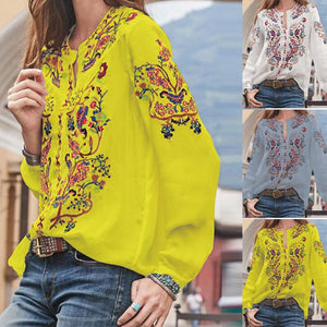 Bohemian Printed Tops Women's Autumn Blouse ZANZEA 2023  Tunic Fashion V Neck Long Sleeve Shirts Female Casual Blusas