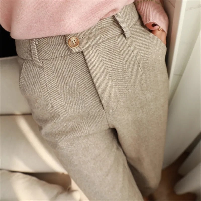 Woolen Pants Women&#39;s Harem Pencil Pants 2023 Autumn Winter High Waisted Casual Suit Pants Office Lady Women Trousers