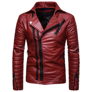 Mens Cool Motorcycle Leather Jackets Mens Slim  Faux Leather Zipper Jackets Coats Plus Size