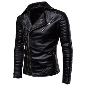 Mens Cool Motorcycle Leather Jackets Mens Slim  Faux Leather Zipper Jackets Coats Plus Size