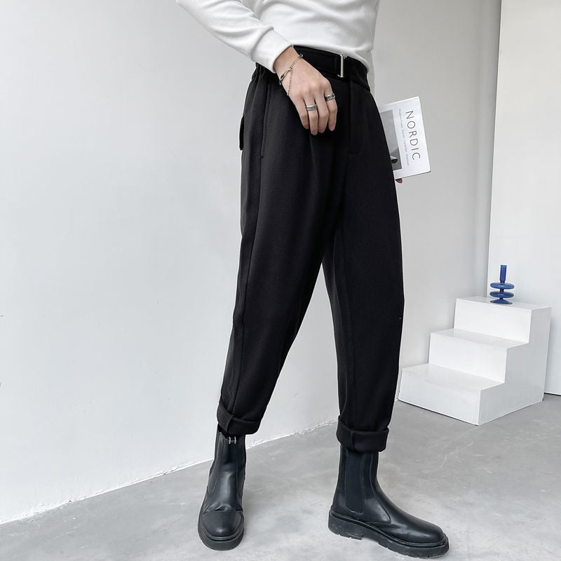 Coffee/Black Suit Pants Men Fashion Business Society Mens Dress Pants Korean Loose Harem Pants Mens Casual Straight Trousers