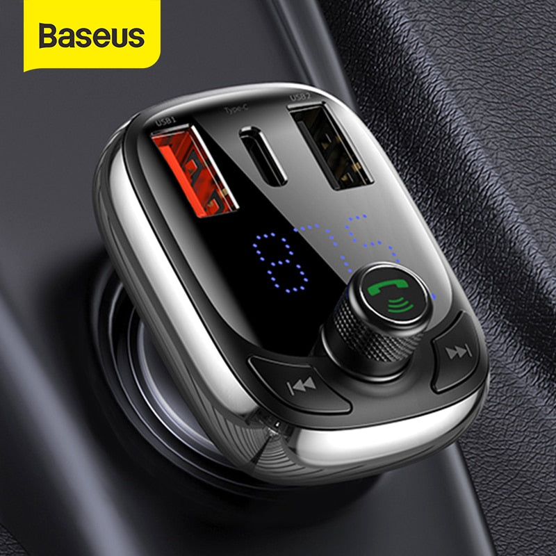 Baseus FM Transmitter Bluetooth 5.0 Handsfree Car Kit Audio MP3 Player –  Individualsss