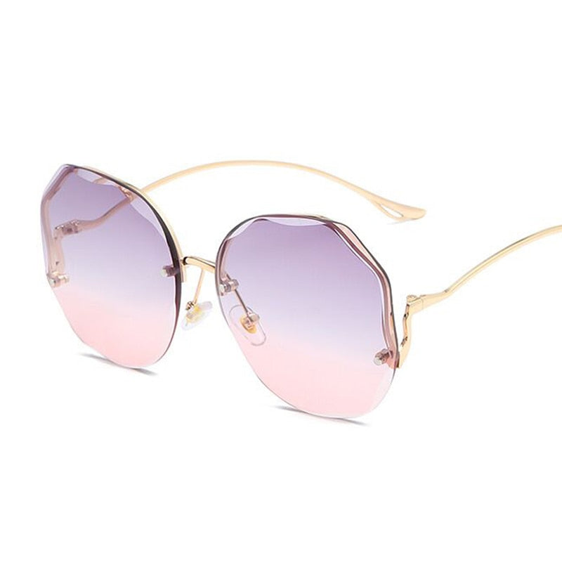 2022 Luxury Round Gradient Sunglasses Women Metal Curved Temples Eyewear Ocean Rimless Fashion Sun Glasses Ladies UV400