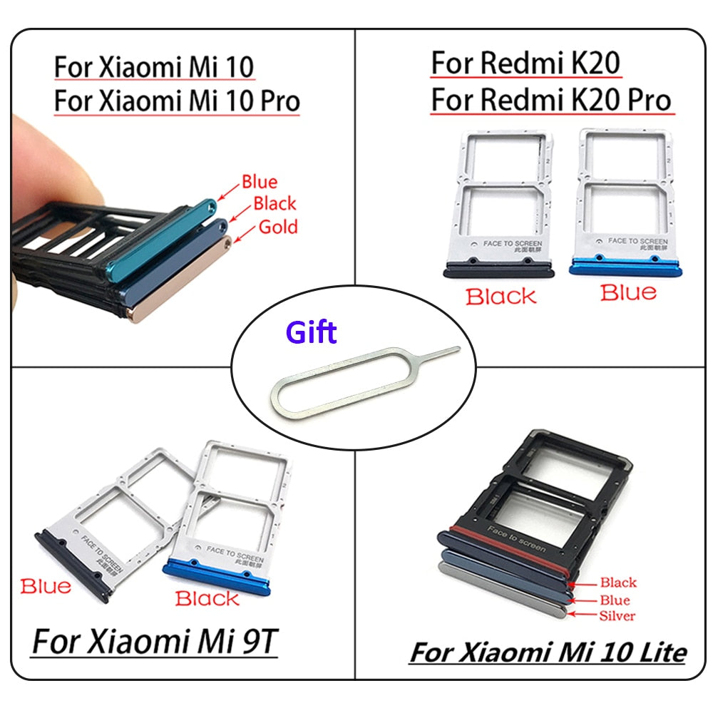 New For Xiaomi Redmi K20 K20 Pro For Xiaomi Mi 9T SIM Card Tray Slot Holder For Xiaomi Mi 10 Mi10 Pro 10T Lite Poco X3