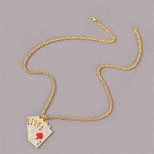 Hip Hop Jewelry Women Men Statement Enamel Playing Cards Pendants Necklaces Hip Hop Jewelry Fashion Gold Silver Color Necklace