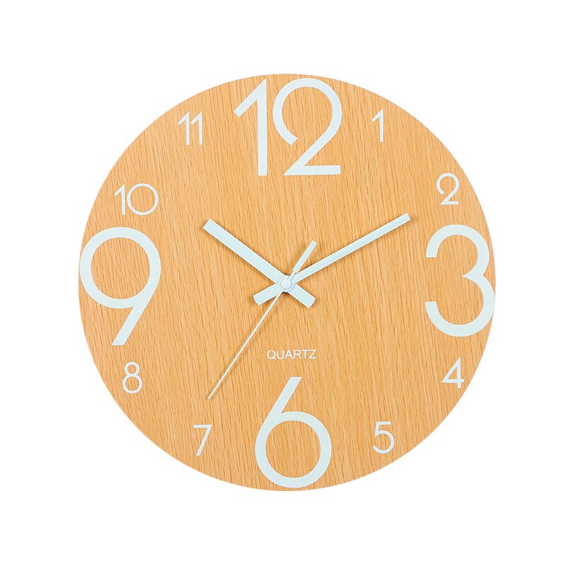 Luminous Wall Clock,12 Inch Wooden Silent Non-Ticking Kitchen WallClocks With Night Lights For Indoor/Outdoor Living Room