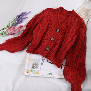 Autumn Winter Women's Knit Cardigan Short Crop Tops Chic Students Loose Solid Color Single-Breasted Sweater Female GD149