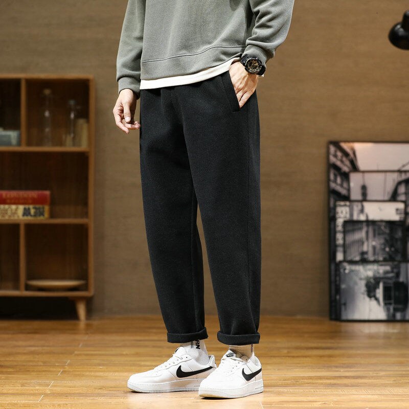 Autumn/Winter Woolen Pants Men warm Fashion Retro Multicolor Casual Pants Mens Streetwear Loose Korean Straight Trousers Mens