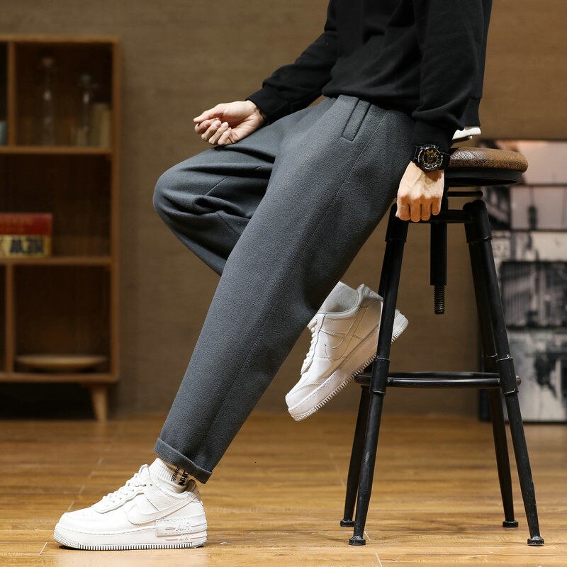 Autumn/Winter Woolen Pants Men warm Fashion Retro Multicolor Casual Pants Mens Streetwear Loose Korean Straight Trousers Mens