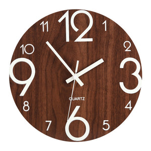 Luminous Wall Clock,12 Inch Wooden Silent Non-Ticking Kitchen WallClocks With Night Lights For Indoor/Outdoor Living Room