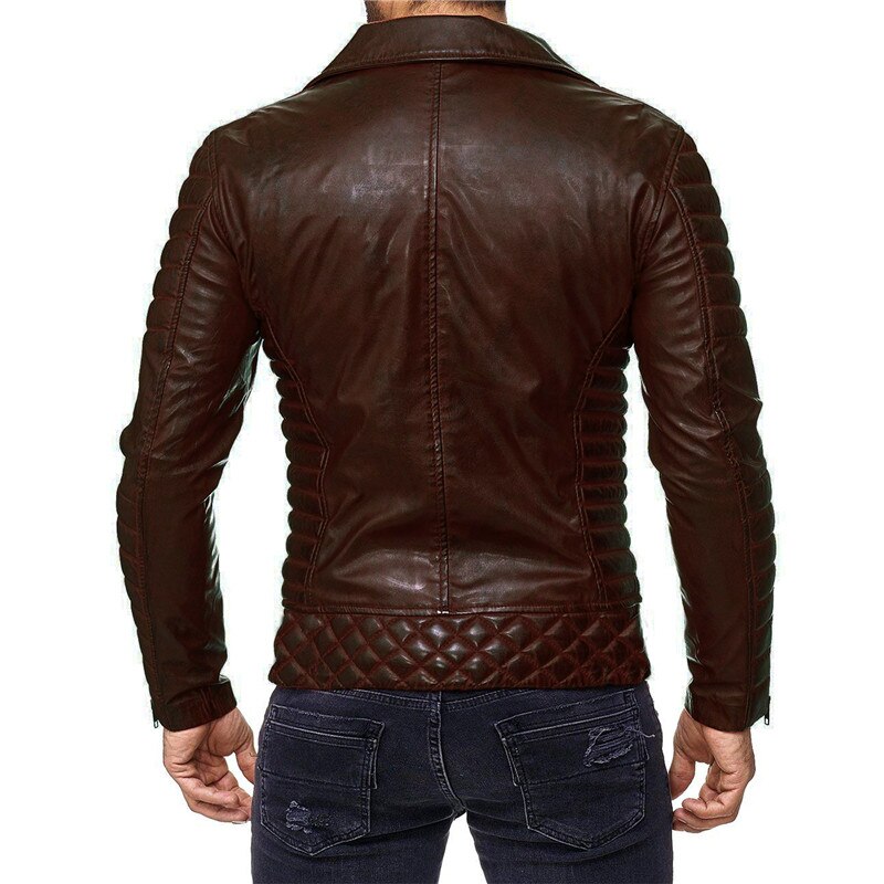 Mens Cool Motorcycle Leather Jackets Mens Slim  Faux Leather Zipper Jackets Coats Plus Size