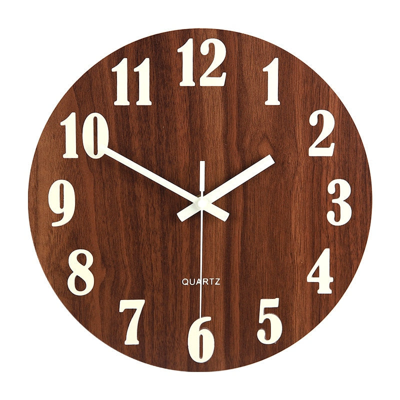 Luminous Wall Clock,12 Inch Wooden Silent Non-Ticking Kitchen WallClocks With Night Lights For Indoor/Outdoor Living Room