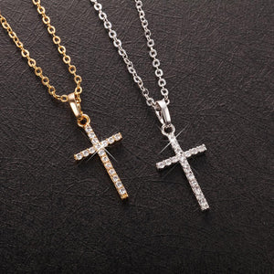 Fashion Female Cross Pendants dropshipping Gold Black Color Crystal Jesus Cross Pendant Necklace Jewelry For Men/Women Wholesale