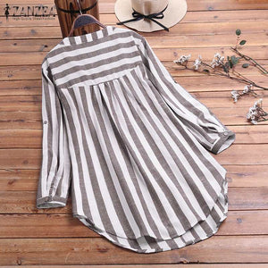 Women's Stripe Blouse 2023 ZANZEA Spring Elegant Shirts Causal Button Down Blusas Female Adjustable Long Sleeve Tops Oversized 7