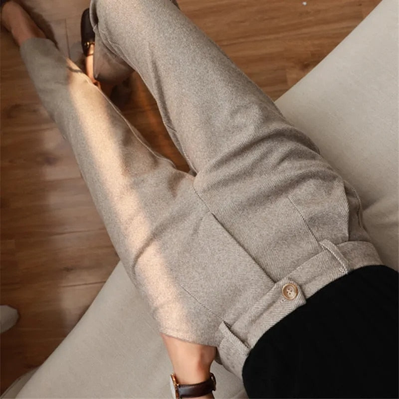 Woolen Pants Women&#39;s Harem Pencil Pants 2023 Autumn Winter High Waisted Casual Suit Pants Office Lady Women Trousers