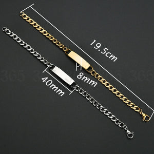 Fashion Customized Words Bar Chain Bracelet For Men Stainless Steel Adjustable Engraving Name Bangle Party Jewelry