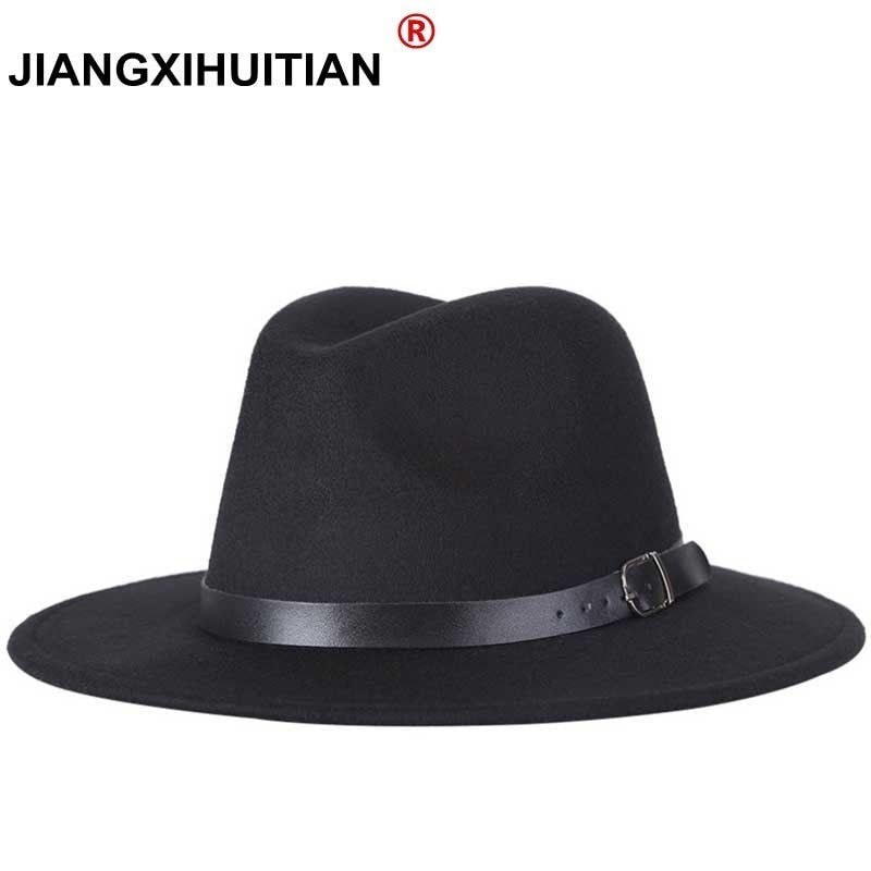 free shipping 2022 new Fashion men fedoras women&#39;s fashion jazz hat summer spring black woolen blend cap outdoor casual hat X XL